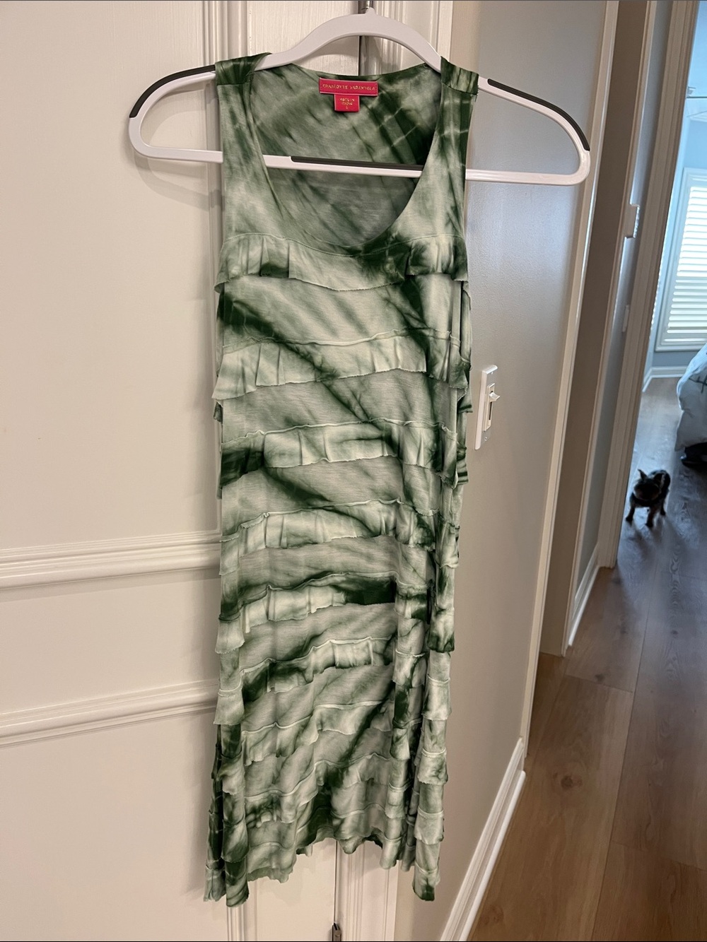 Green Tie-Dye Ruffle Tier Dress
